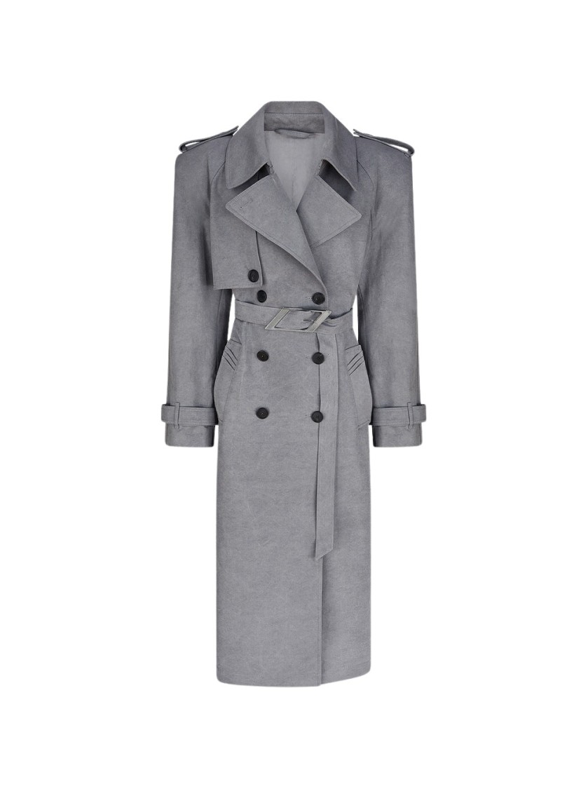 Attico The Structured Grey Canvas Trench Coat