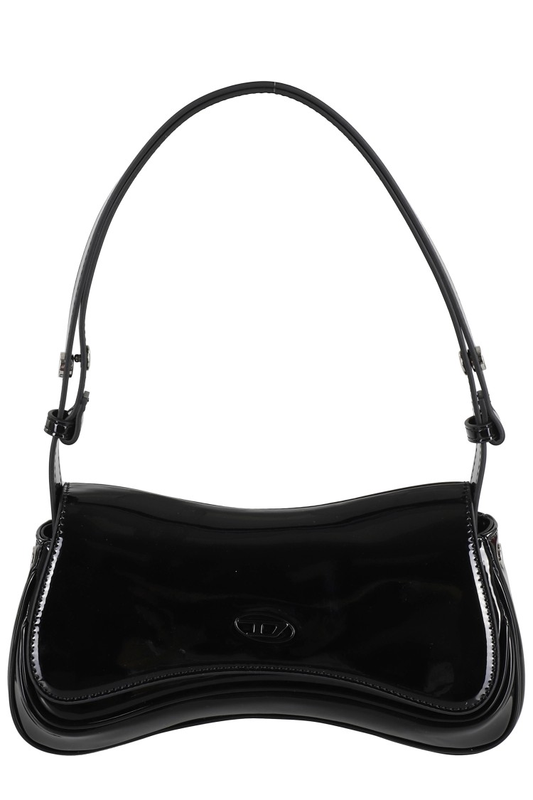 Diesel Curved Black Play Clutch With Glossy Finish And Magnetic Closure In Black