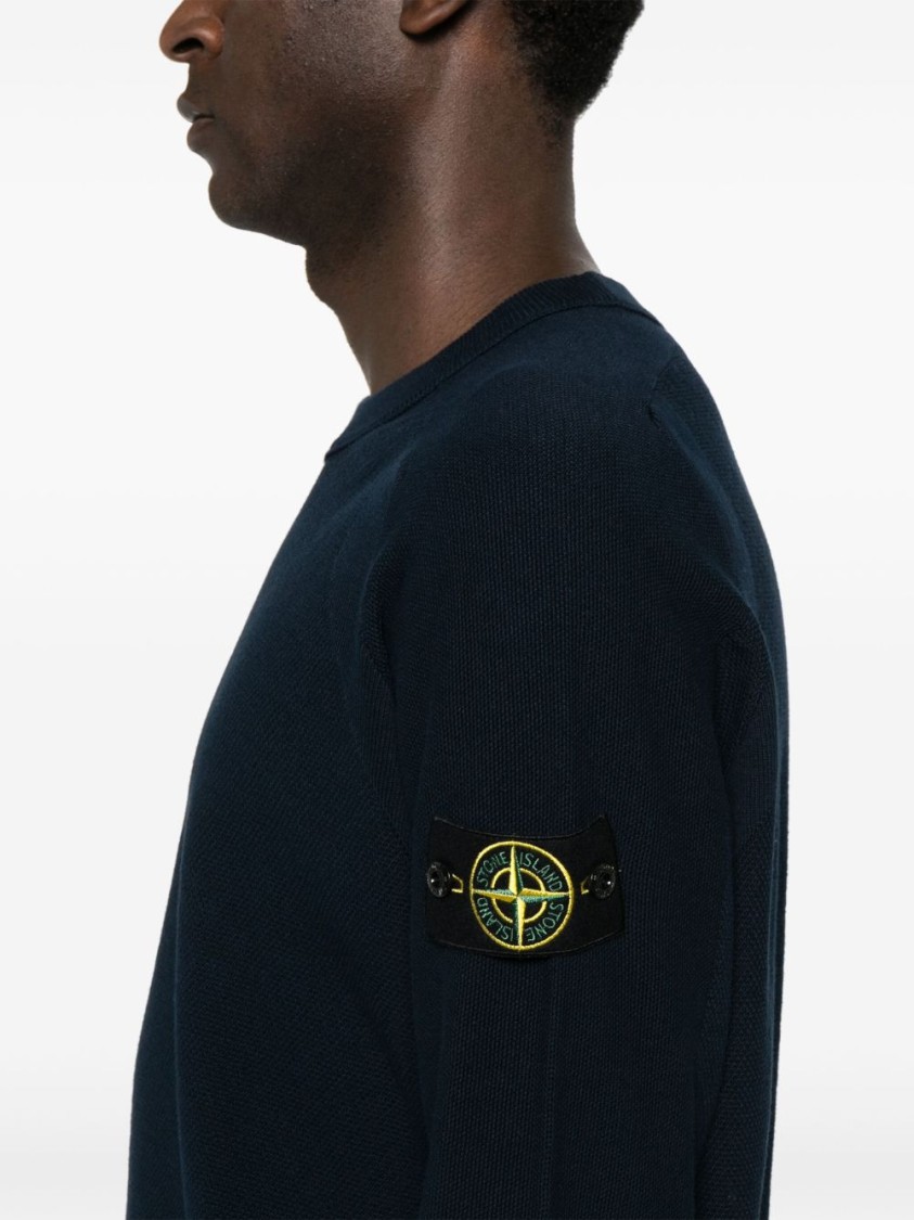 Shop Stone Island Textured Knit Crew Neck Sweater In Black