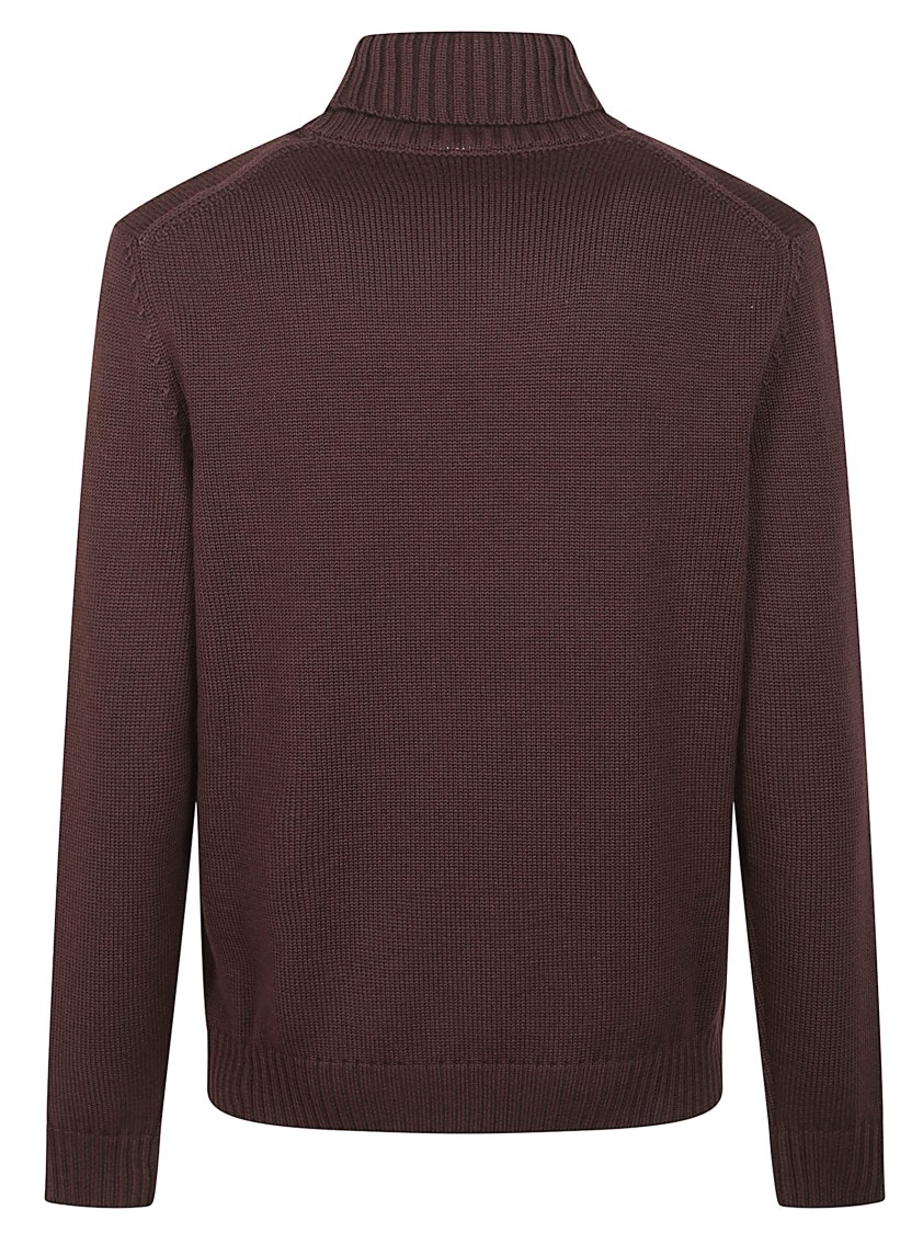 Zanone High-neck Brown Wool Sweater With Ribbed Detailing In Brown