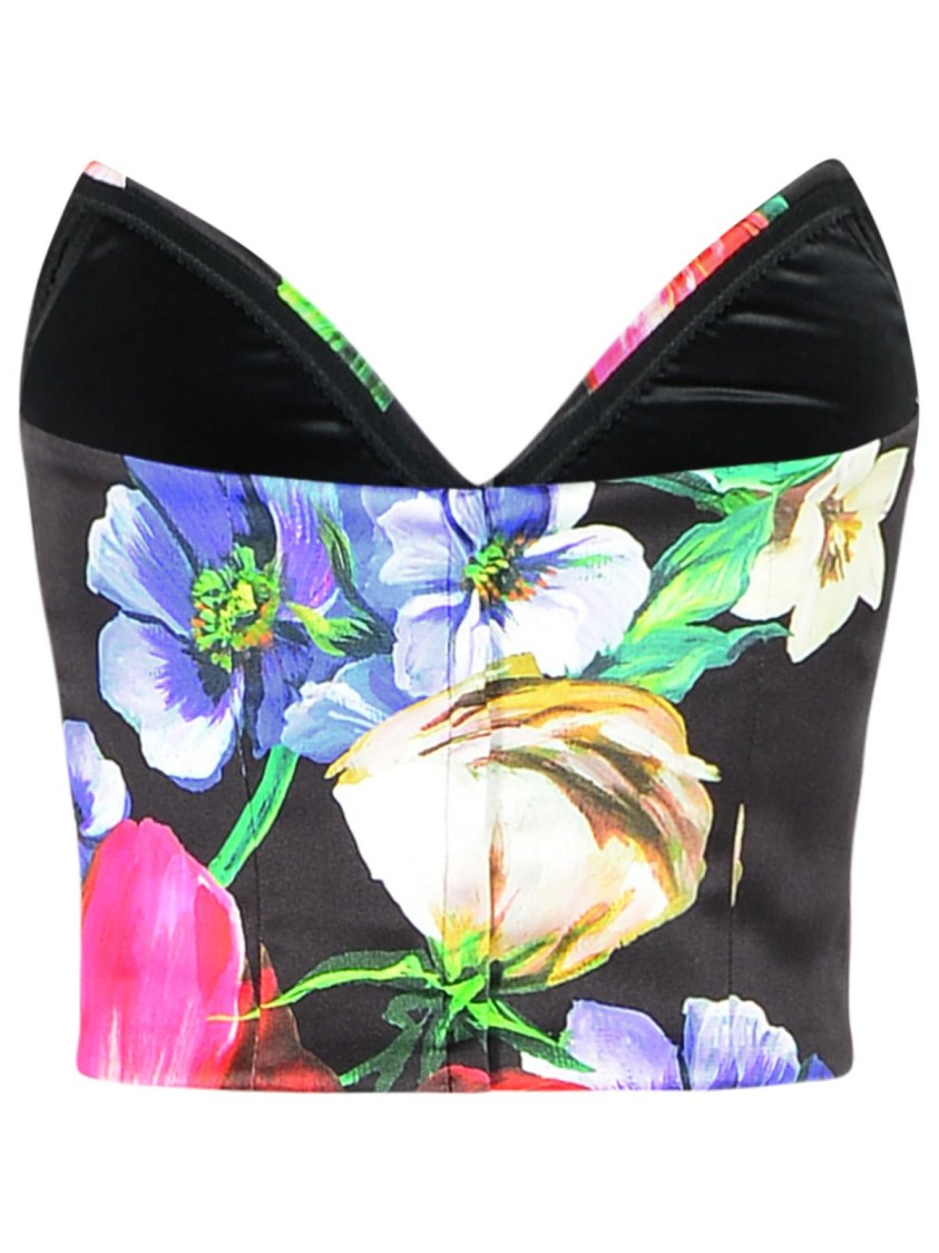 Dolce & Gabbana Satin Corset Top With Floral Print In Multicolor