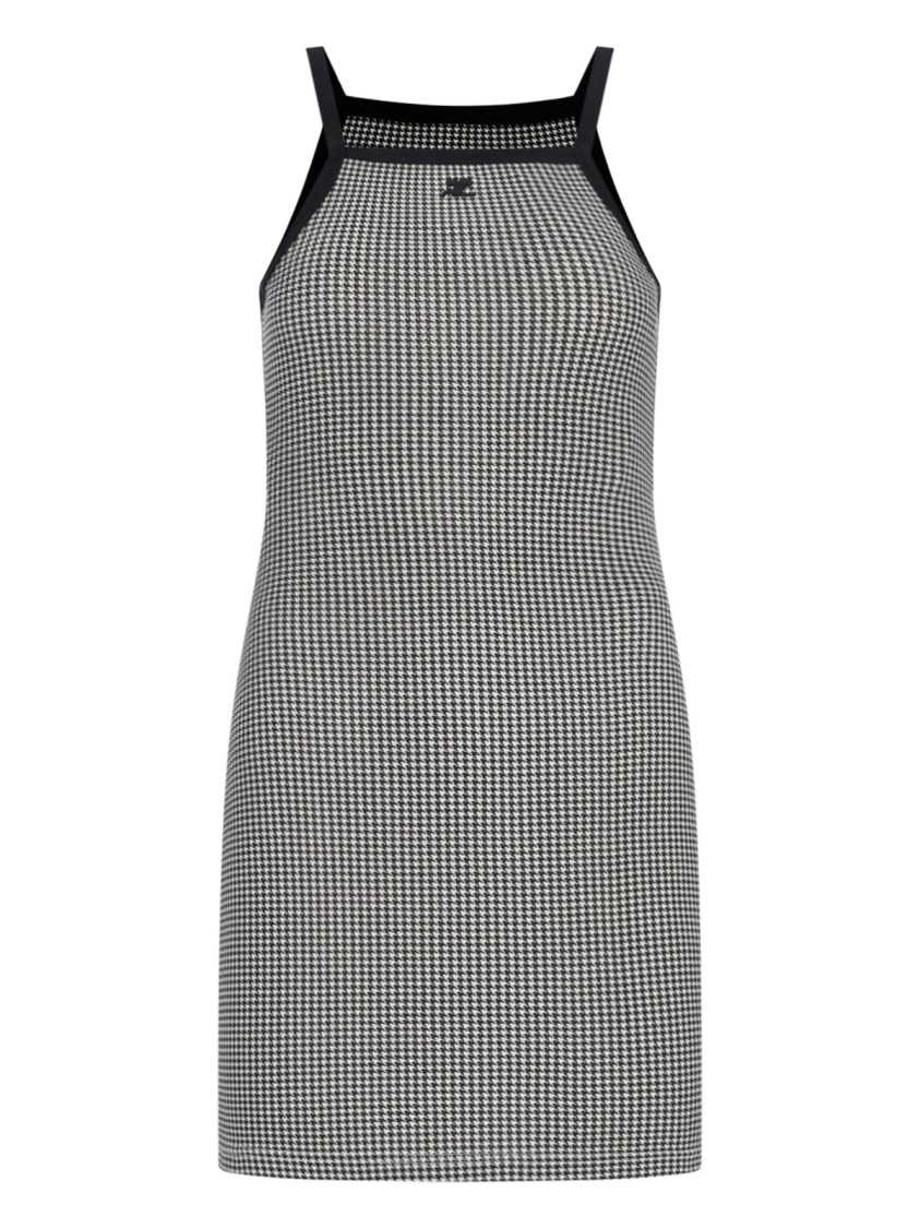 Shop Courrèges Houndstooth Mini Dress In Grey Cotton