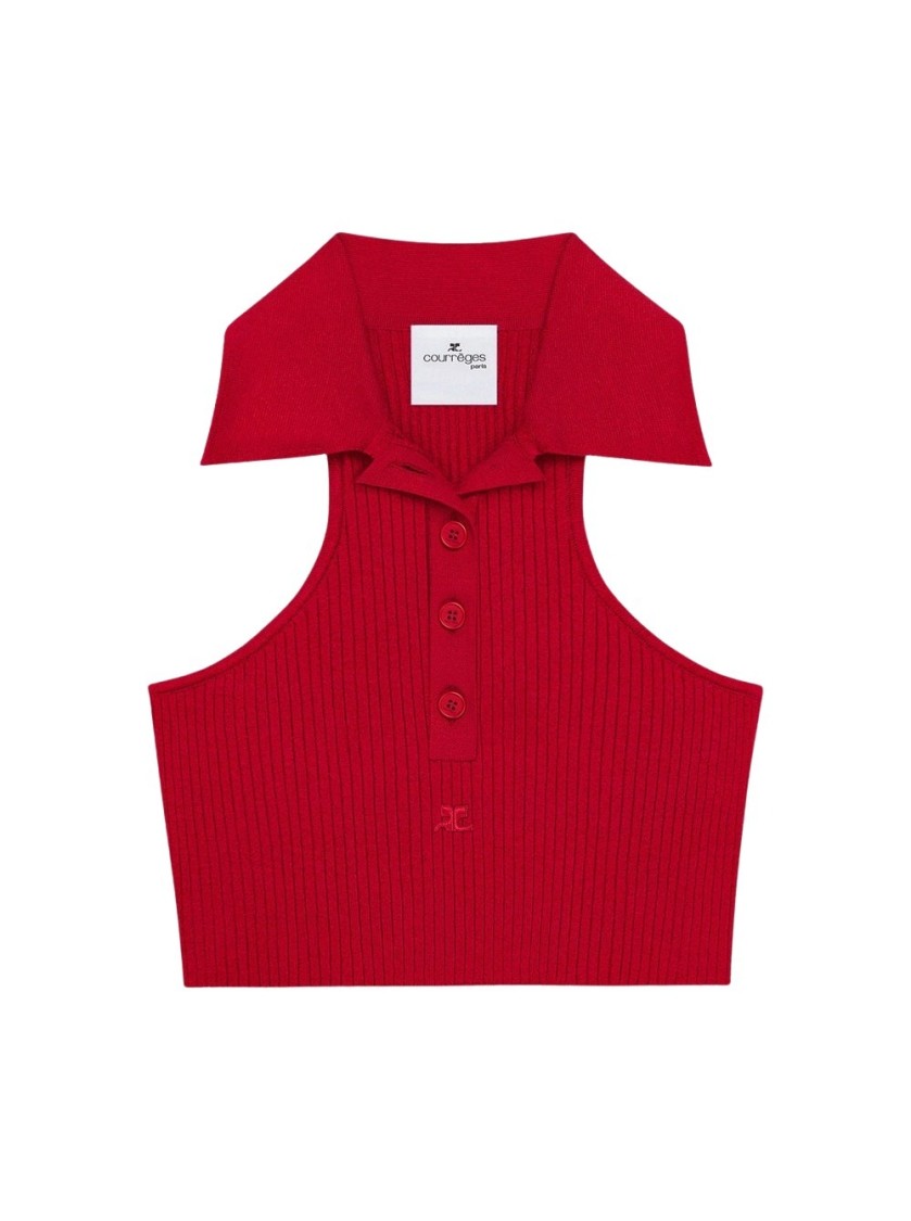 Shop Courrèges Scuba Rib Knit Top Ruby In Red