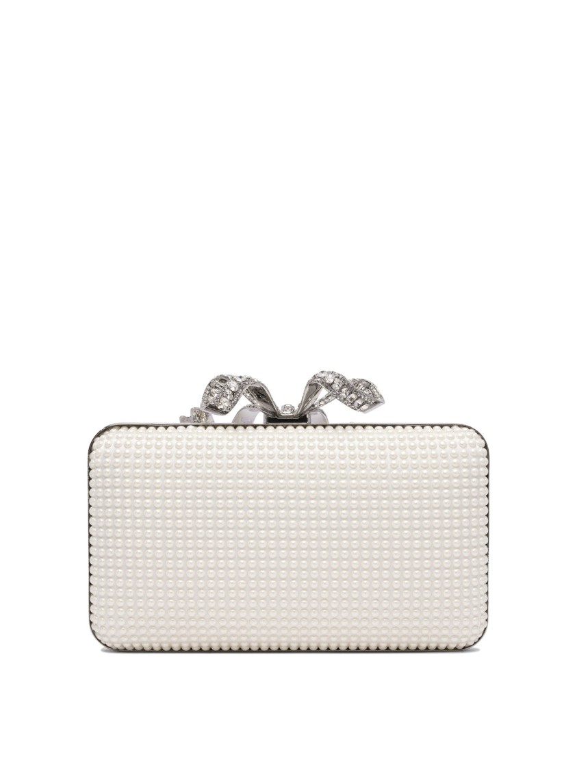 Self-portrait Textured Pearl-like White Clutch In White