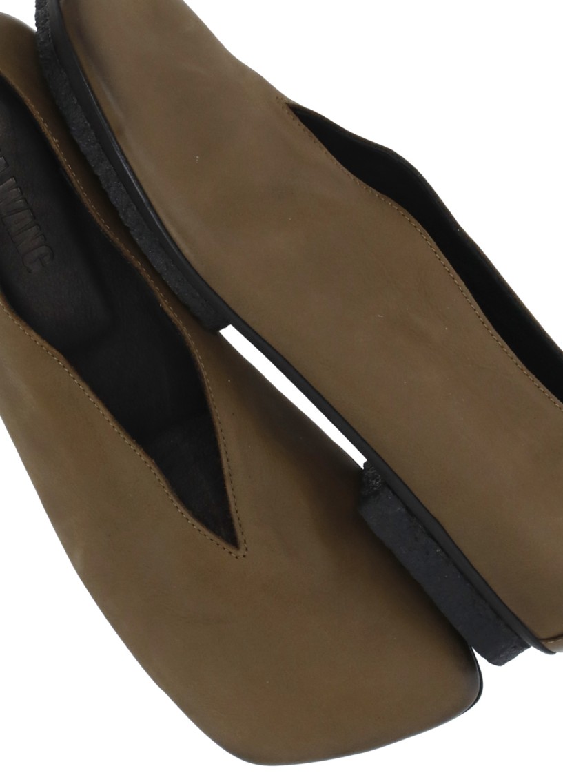 Shop Uma Wang Olive Green Smooth Leather Ballet Shoes