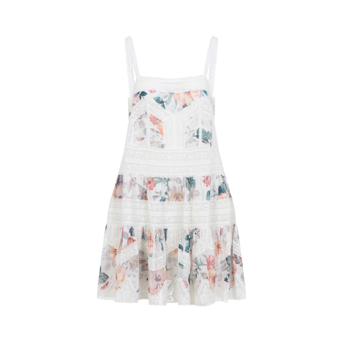 Shop Zimmermann Flared Mini Dress With Delicate Lace In White