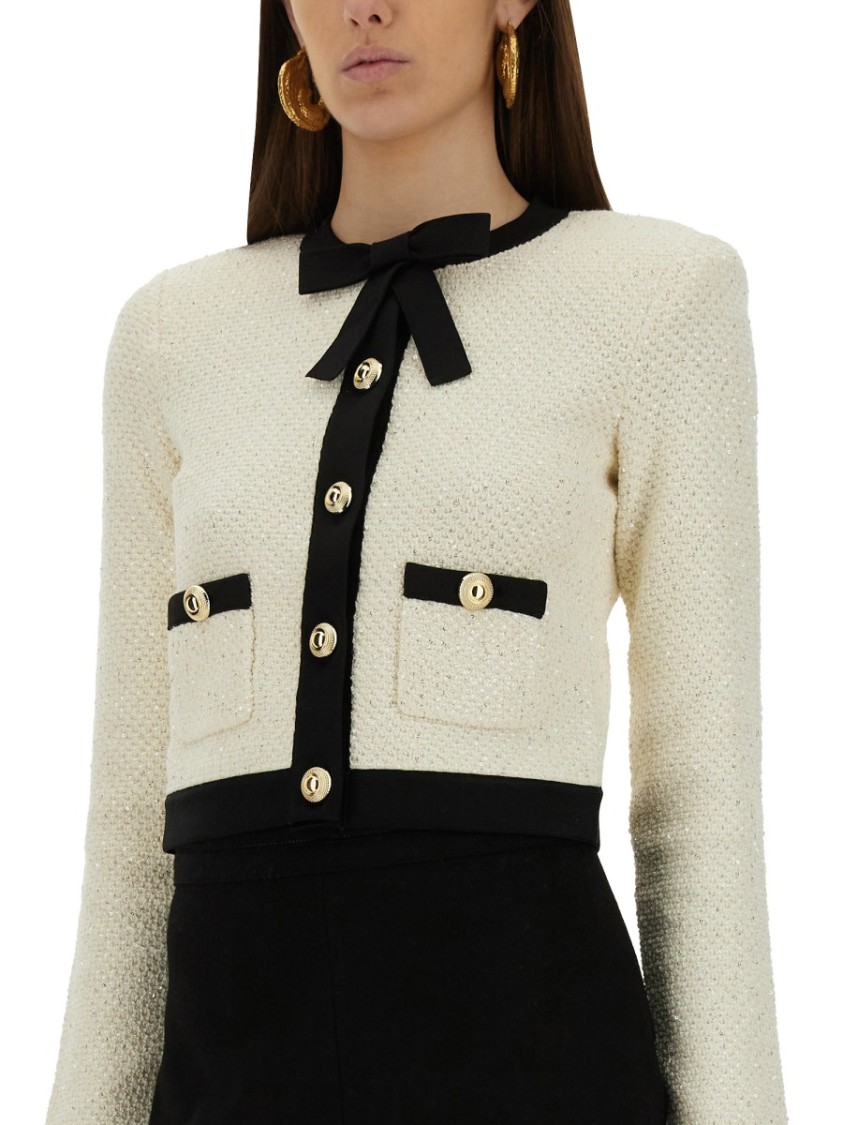 Shop Self-portrait Cardigan With Bow And Sequins In Black