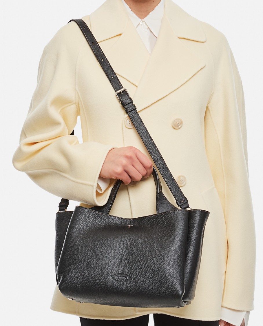 Tod's Mini Leather Tote Bag In Black