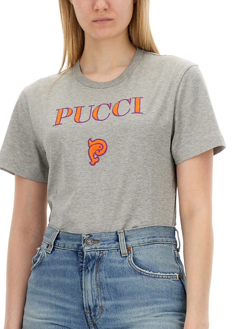 Pucci Grey Logo T-shirt With Classic Crew Neckline In Grey