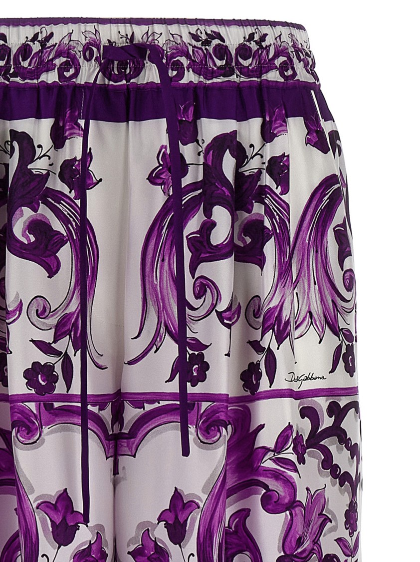 Dolce & Gabbana Majolica Print Silk Twill Pants In White