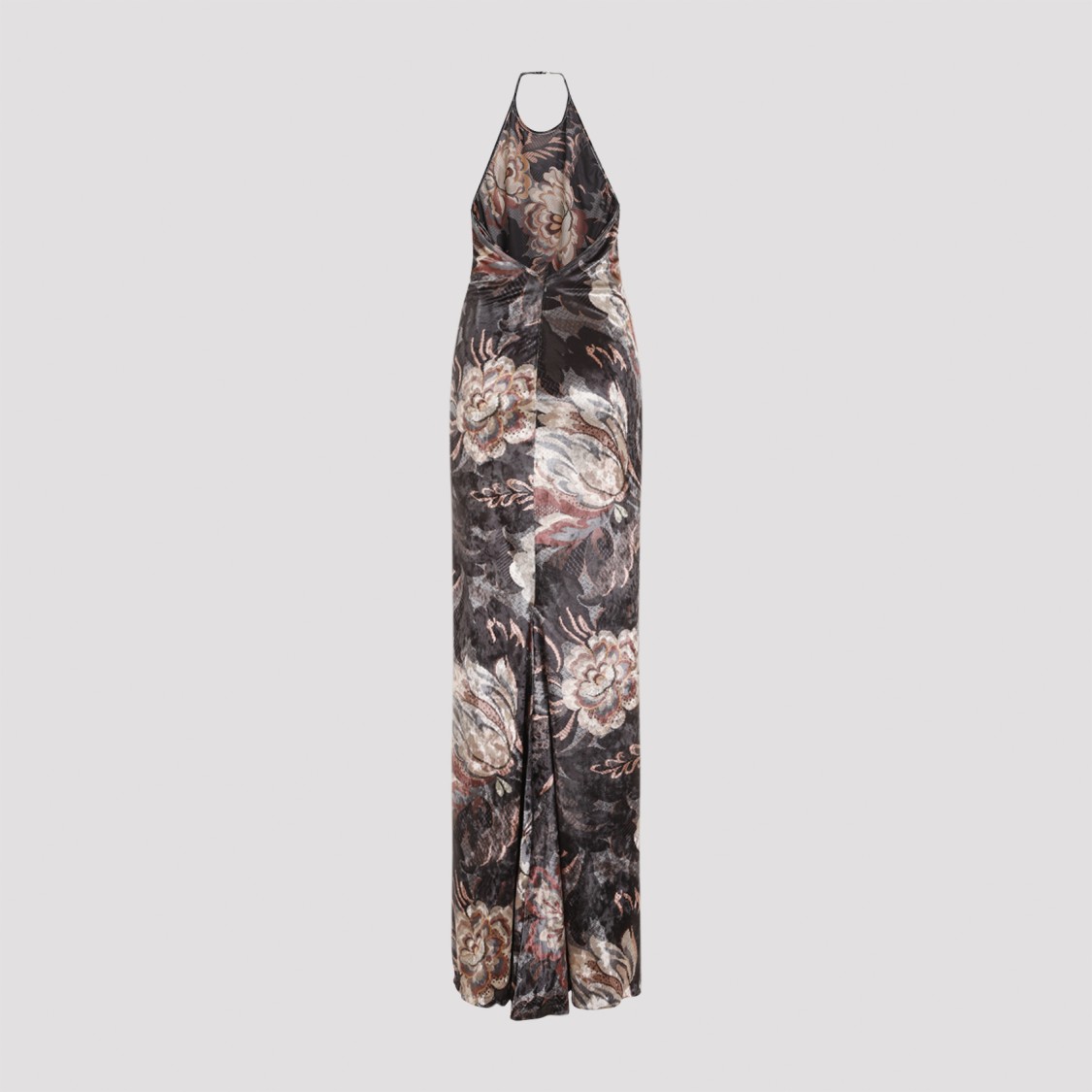 Shop Etro Floor-length Halter Neck Dress In Grey