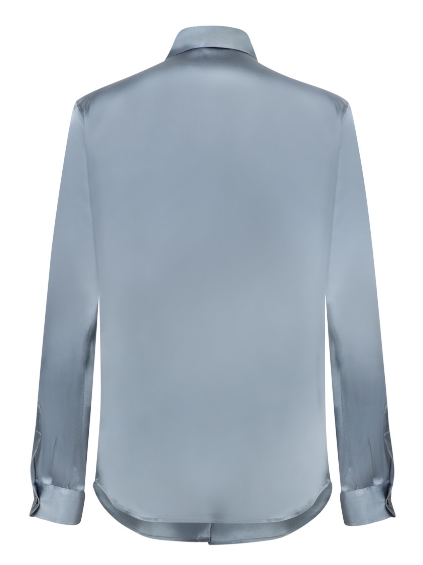 BLANCA VITA BLANCA VITA TAILORED BLUE SILK SHIRT WITH STRUCTURED COLLAR 