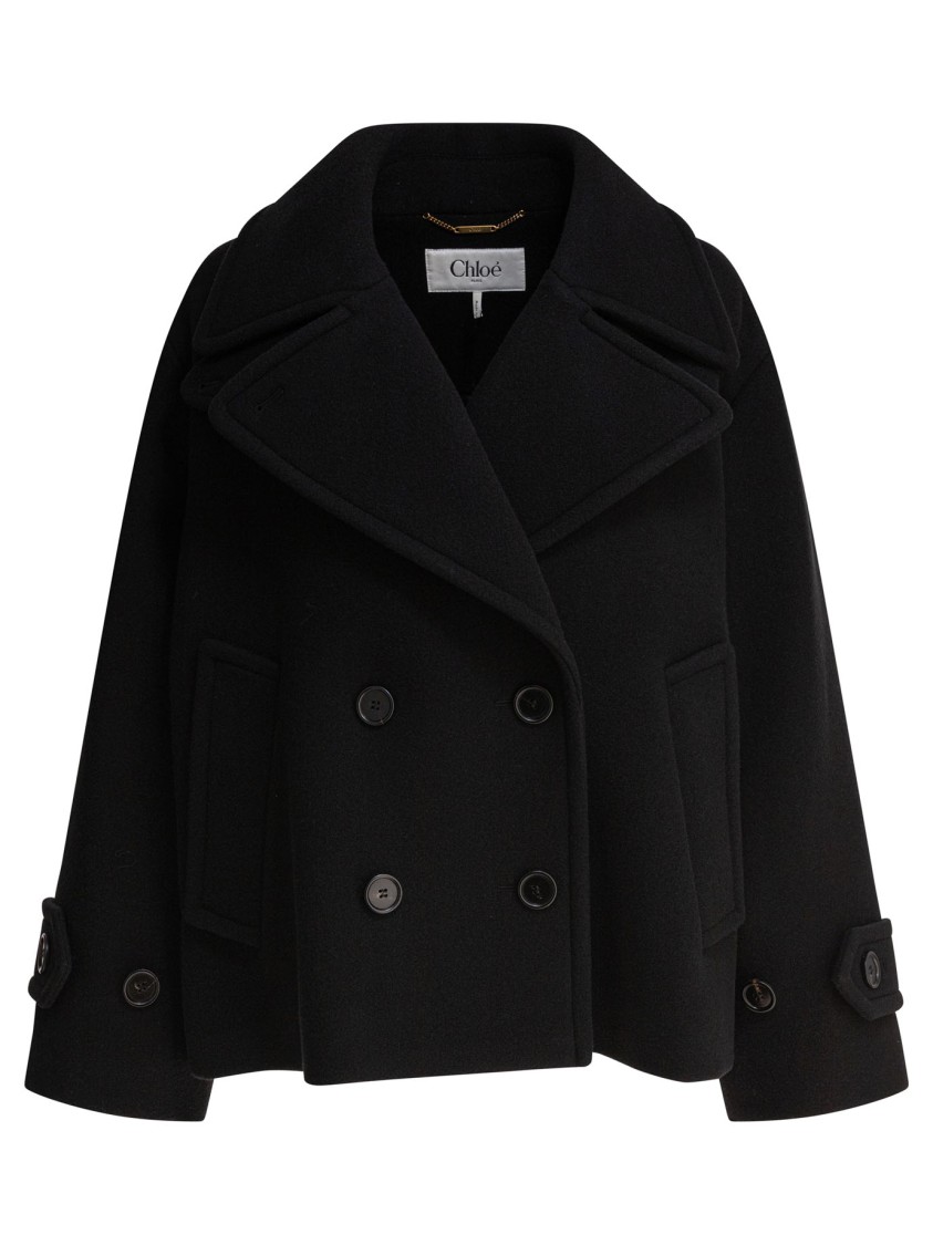 Chloé Oversized Wool Short Coat In Black