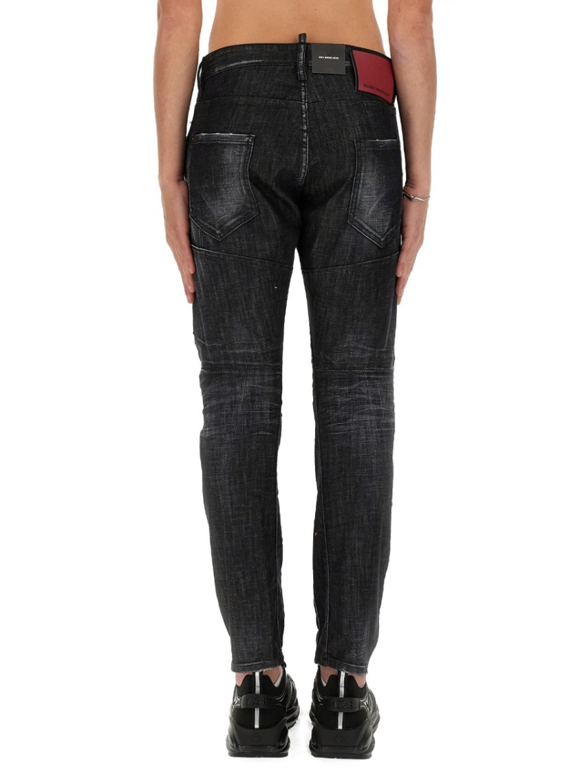 Dsquared2 Easy Black Wash Tidy Biker Black Stretch Cotton Denim Jeans In Black