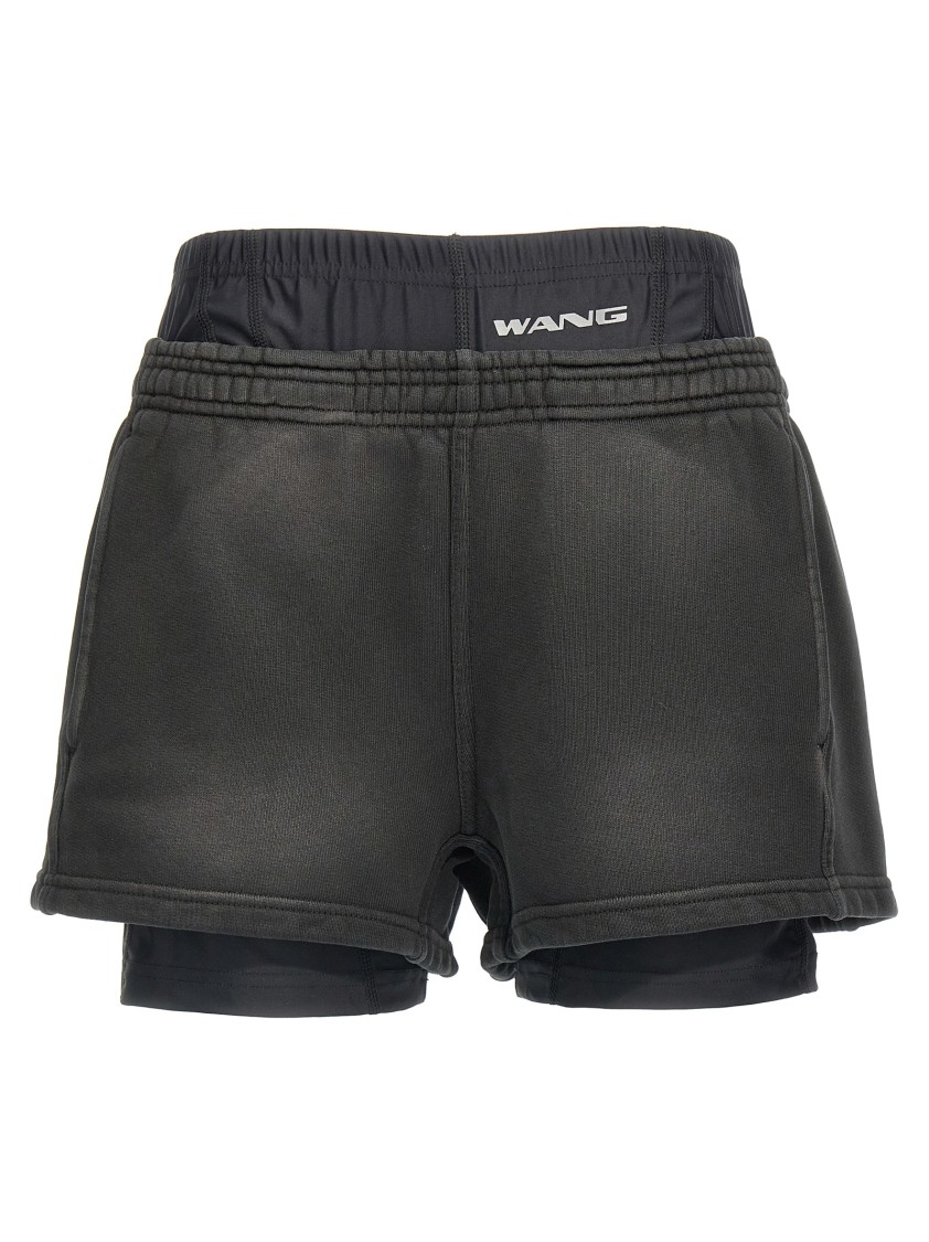 Alexander Wang T T By Alexander Wang Layered Cotton Technical Fabric Boxer Shorts In Black