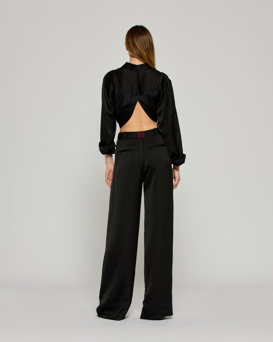 Serena Bute Satin Stripe Serena Trouser - Black In Black