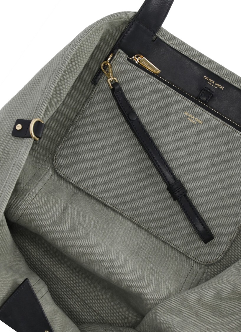 Golden Goose Green Canvas Hand Bag With Printed Logo In Grey