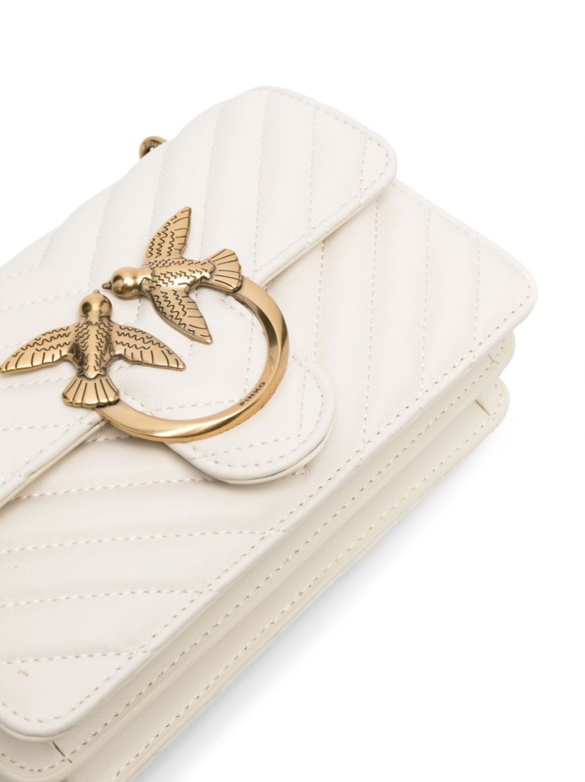 Pinko Mini Quilted Nappa Shoulder Bag With Chevron Motif In White