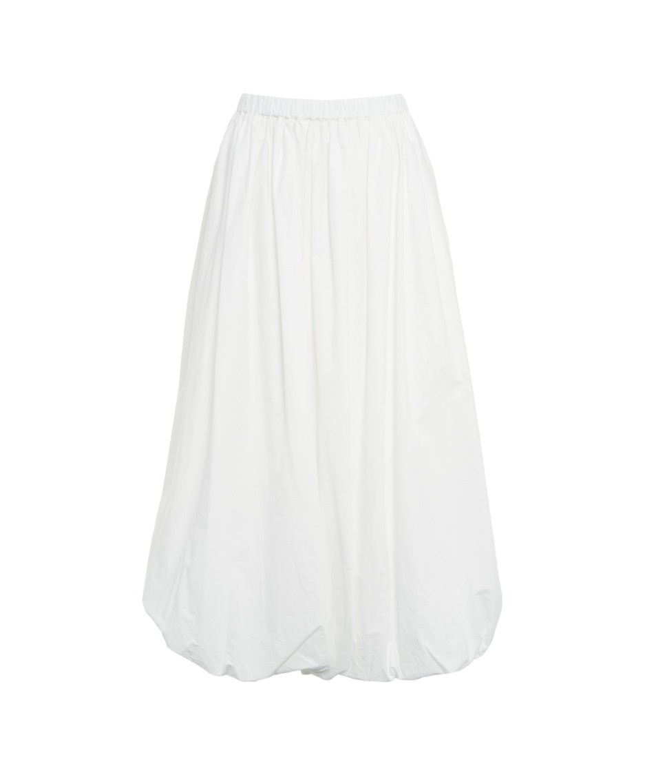 Pinko Voluminous White Cotton Skirt With Gathered Waist In White
