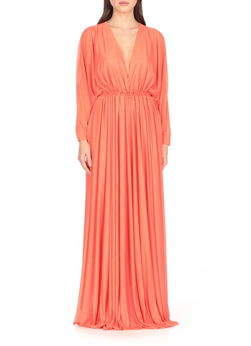 Pinko Orange Long Dress With Deep V-neck And Cut-out On The Back In Tech Fabric Woman In Orange