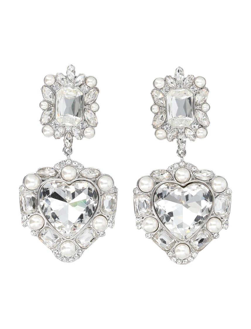 Self-portrait Self Portrait Crystal Pearl Heart Earrings In Metallic