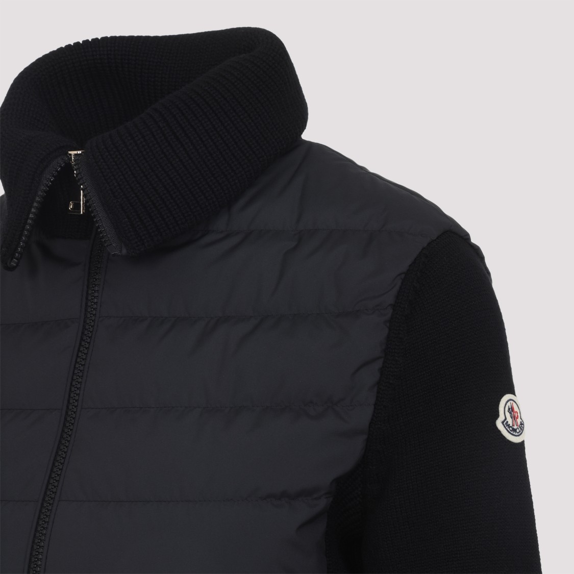 Moncler Quilted Ribbed Collar Long Sleeves Jacket In Black