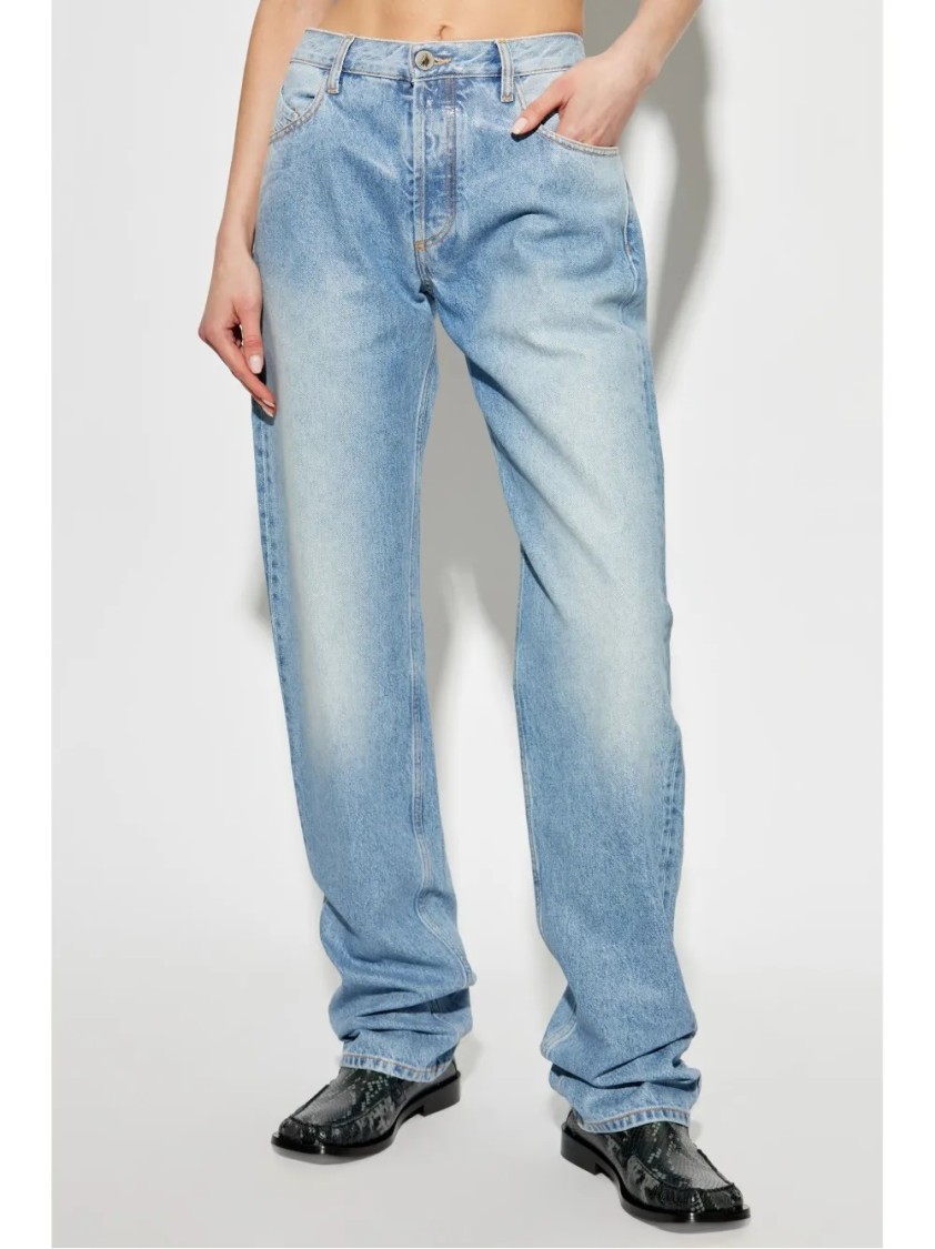 Attico Long Straight Leg Jeans With Contrast Stitching In Blue