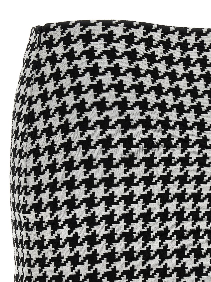 Alexander Mcqueen Mcqueen Midi Houndstooth Skirt With Flared Silhouette In Black