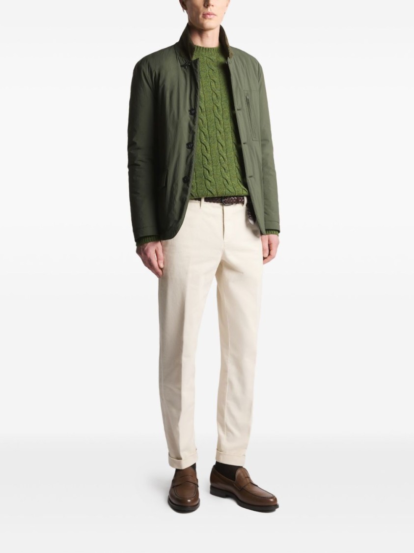 Fay Button-up Green Coat With High Collar In Green