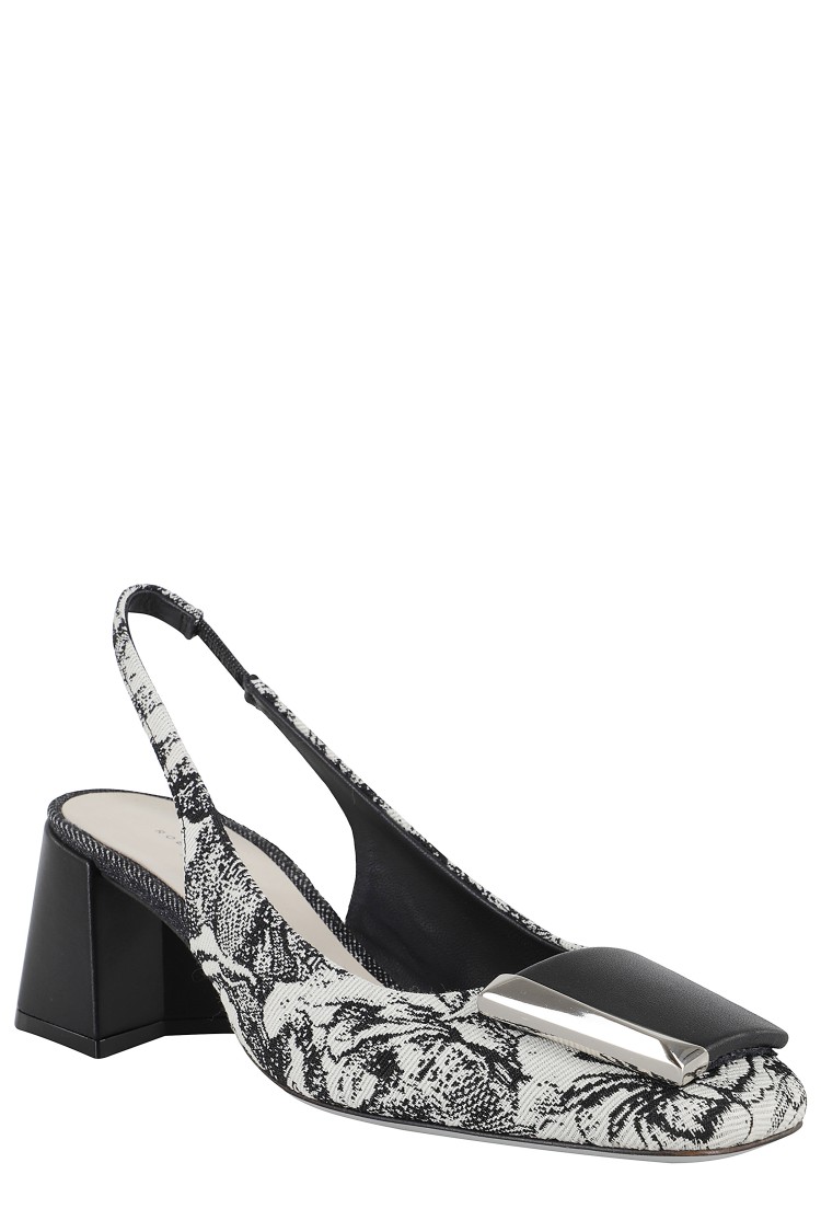 Shop Roberto Festa Slingback Juin With Sculptural Heel And Jacquard Detailing In Grey