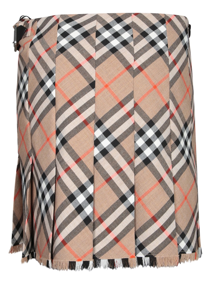 Shop Burberry Plaid Wrap Skirt With Pleated Finish In Grey