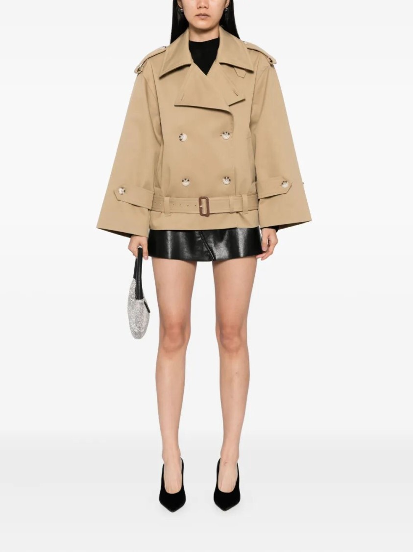 Self-portrait Beige Gabardine Trench Jacket In Neutral
