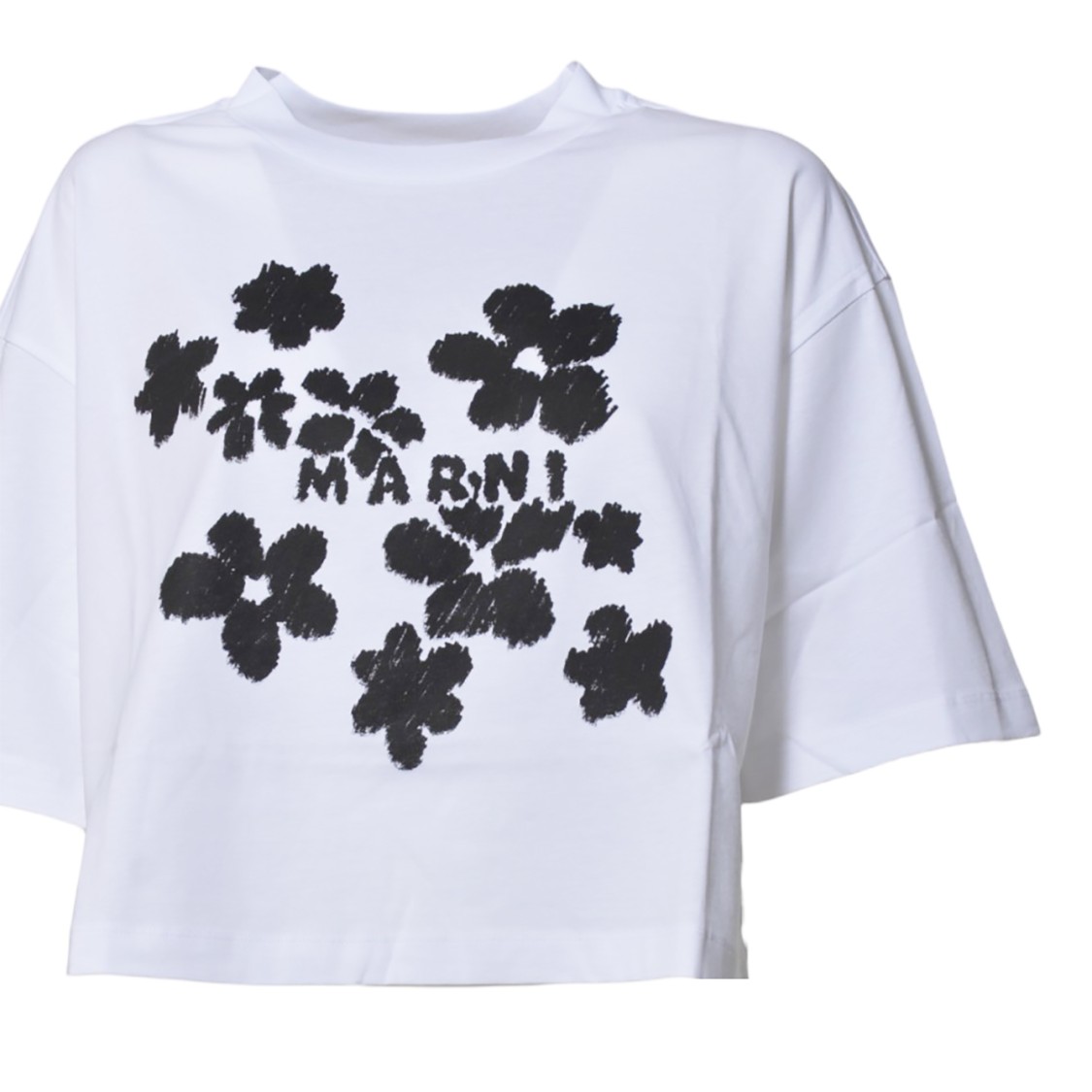 Marni White Cotton T-shirt With Daisy Garden Print