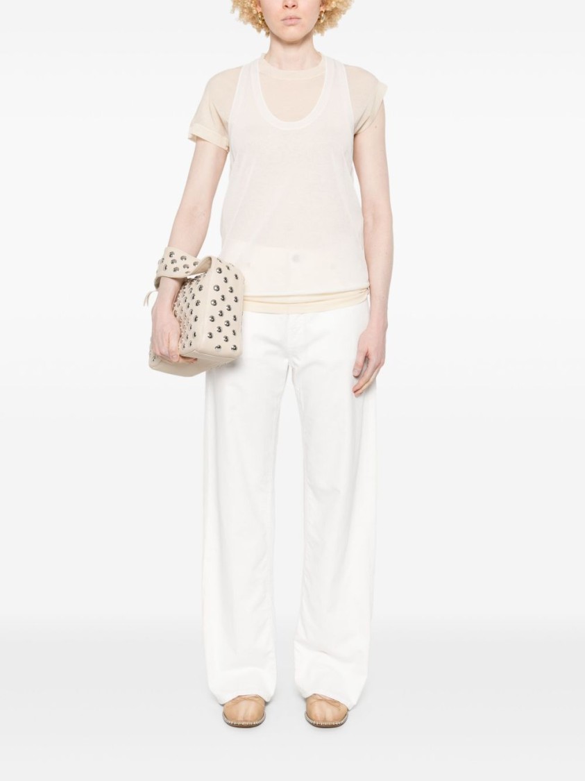 Shop Pinko Lightweight T-shirt With Scoop Neckline And Longer Hem In Neutrals