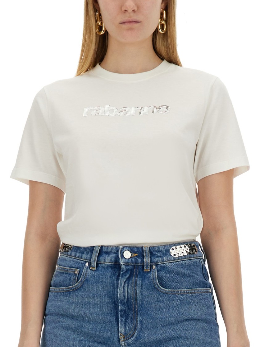 Shop Rabanne Classic Crew-neck T-shirt With Subtle Logo Detail In White