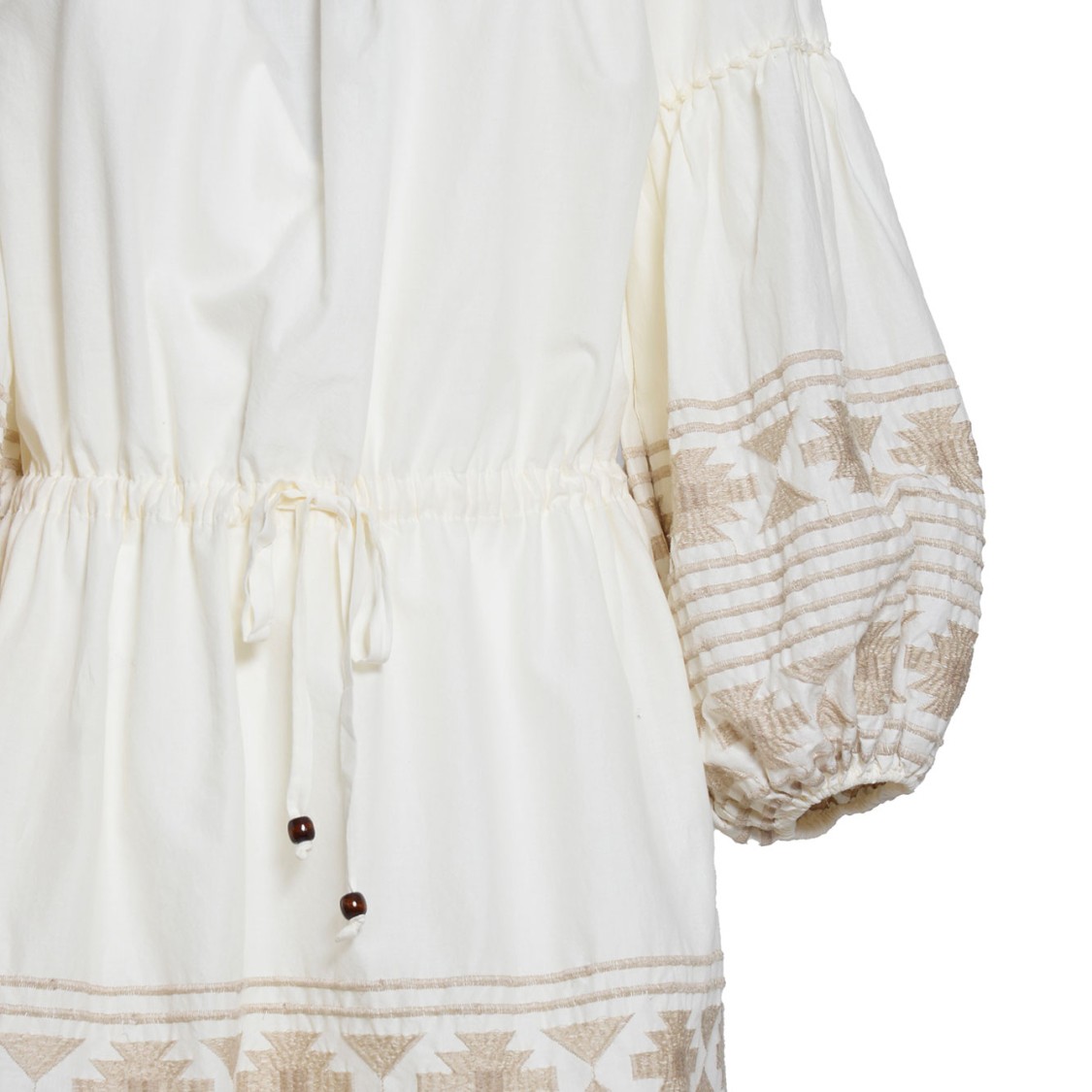 Shop Bazar Deluxe Short Dress In Cream Cotton With Embroidery
