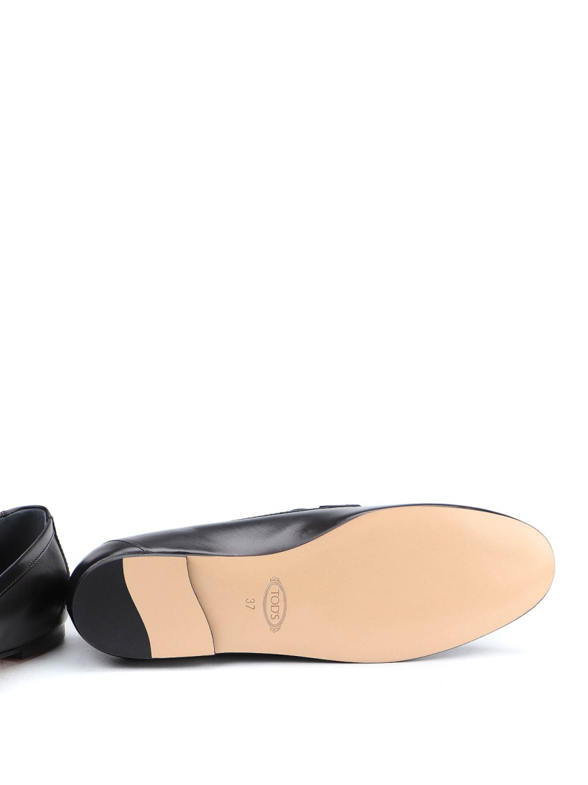 Tod's Refined Leather Loafers With Gold-tone Buckle In Black