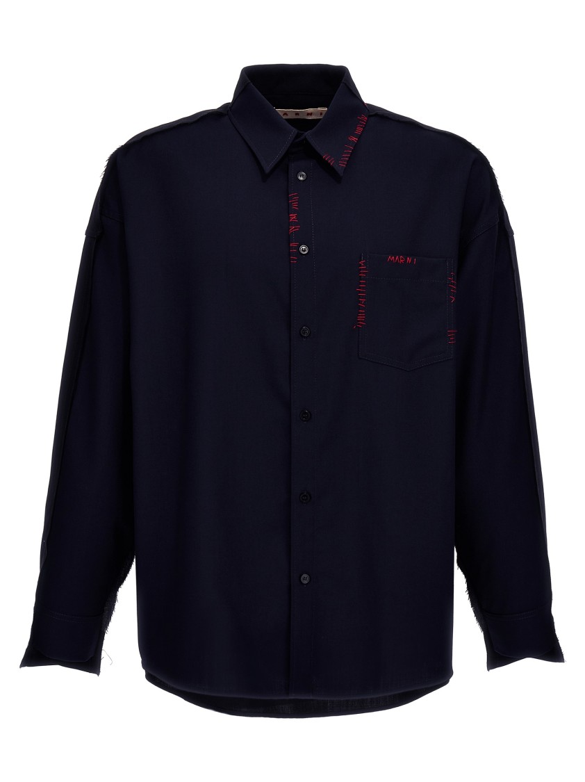 Marni Cool Wool Shirt With Contrast Stitching Shirt And Blouse Black In Black