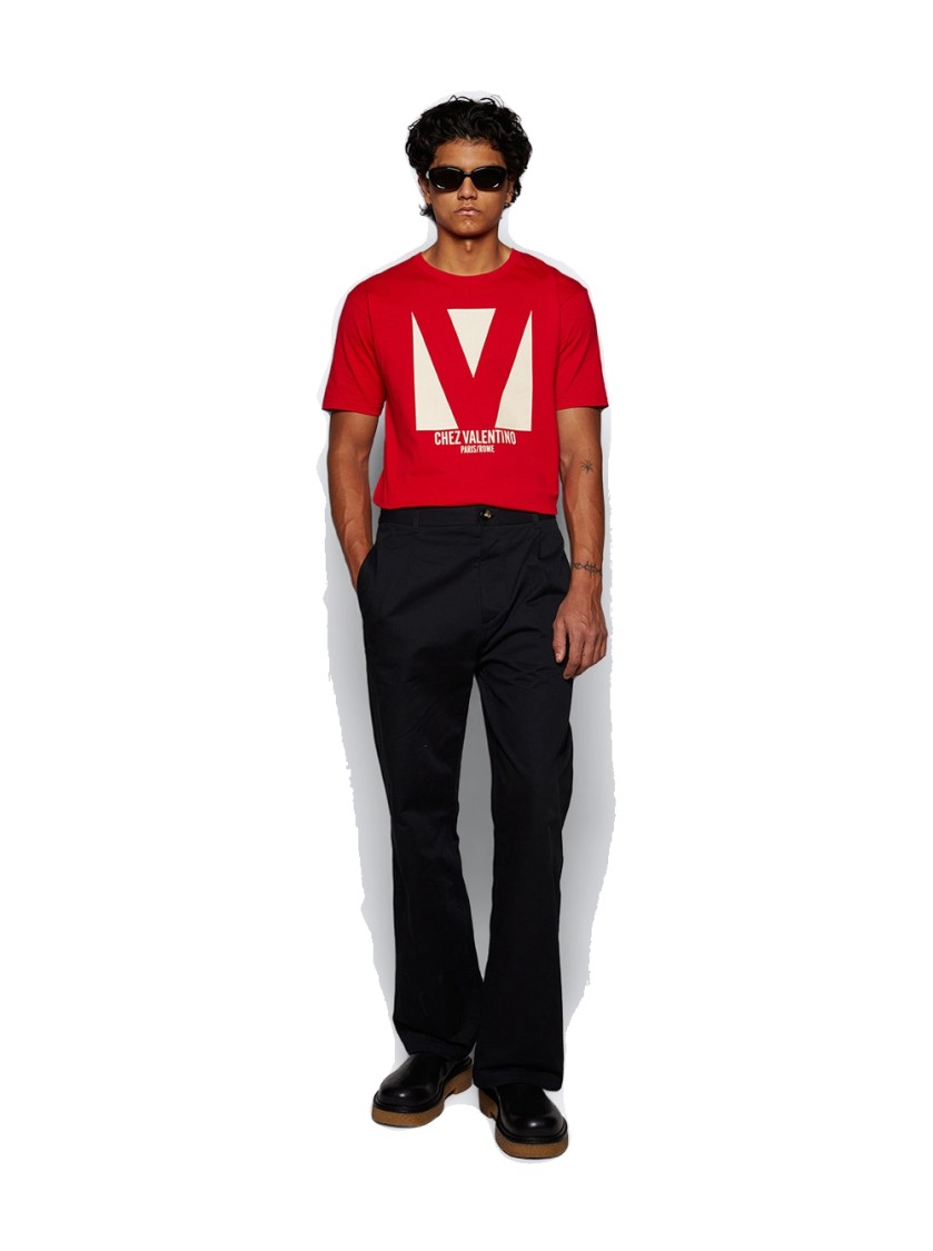 Valentino Crewneck Graphic Print T-shirt Logo In Red