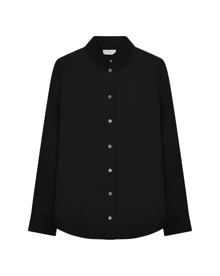 Shop Serena Bute Classic Shirt With Georgette Trim - Black