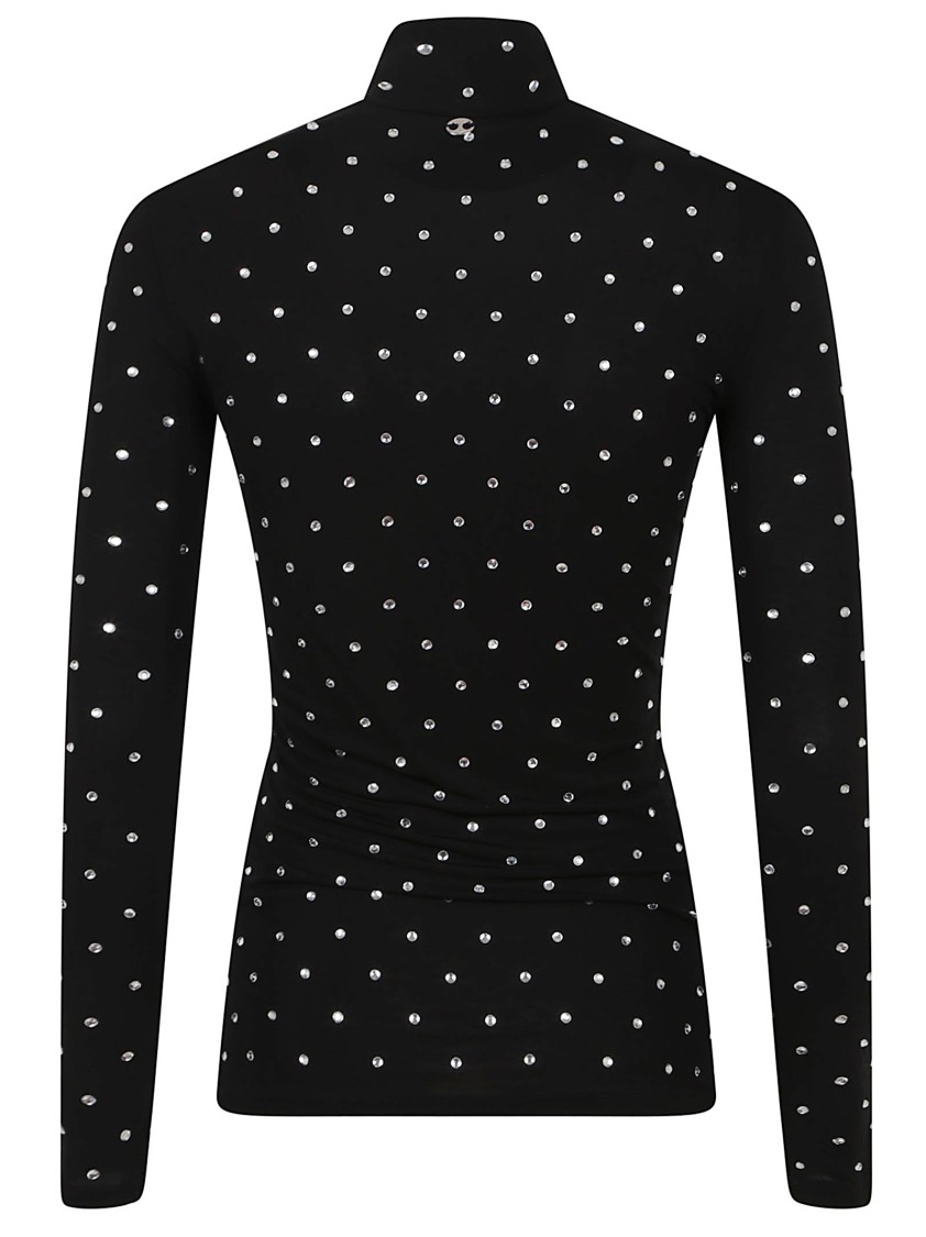 Rabanne Embellished Fitted Turtleneck Long Sleeve Top In Black