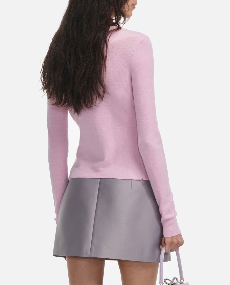 Self-portrait Wool Cardigan With Contrasting Collar In Pink