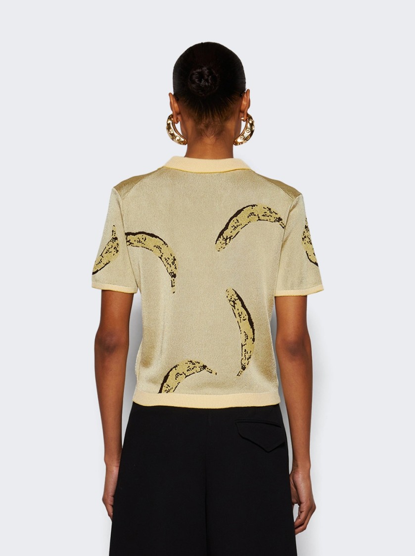 Jacquemus Womens Banana Jacquard Yellow The Marino Banana-print Woven-knitted Polo Top