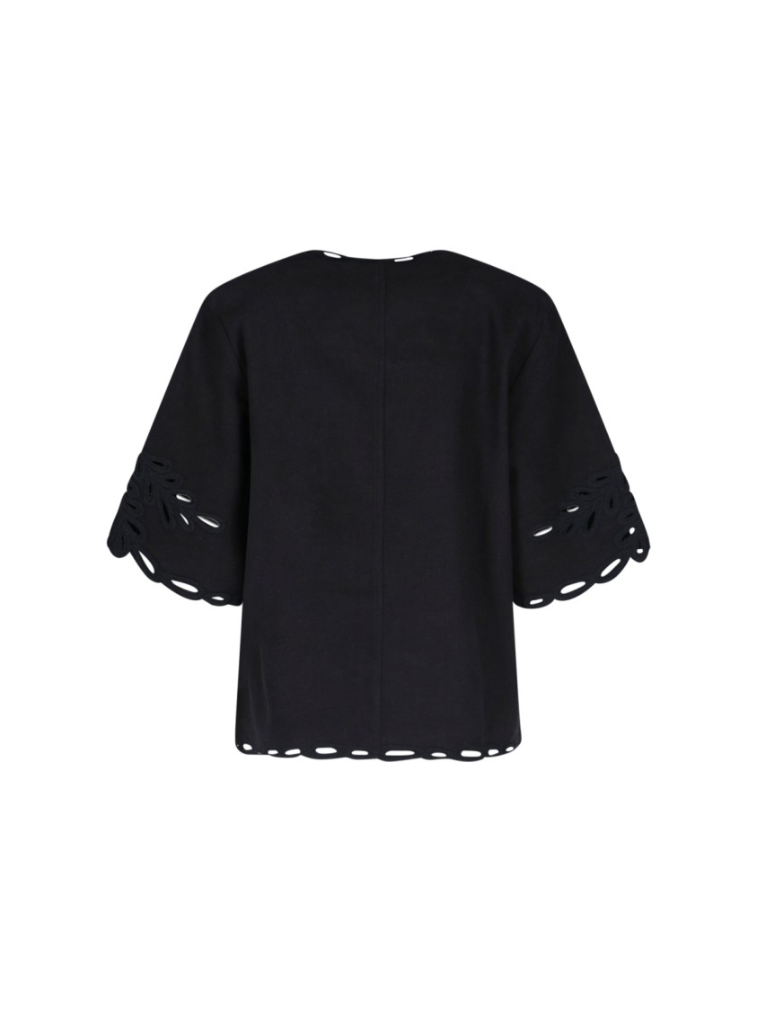 ISABEL MARANT ÉTOILE ISABEL MARANT ÉTOILE "SHANA" EMBROIDERED CROP TOP – BLACK