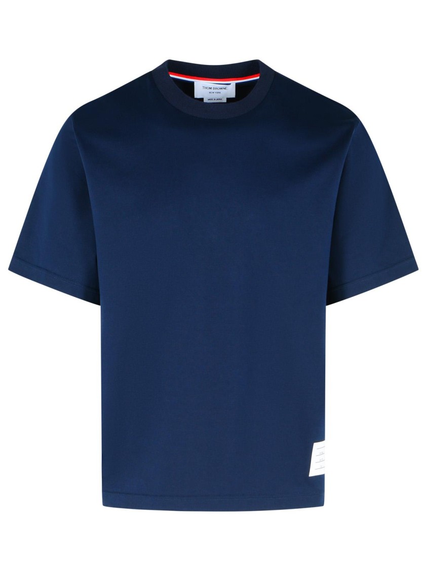Tシャツ・カットソー THOM BROWNE TRICOLOR EMBROIDERED COTTON OVERSIZED T-SHIRT Thom Browne Oversized Cotton T-Shirt With Tricolor Stripe