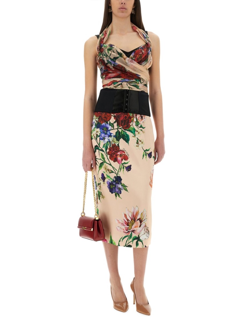 Dolce & Gabbana Printed Stretch Satin Skirt