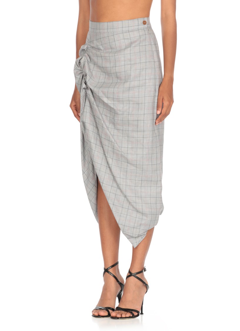 Vivienne Westwood Mens Multi Side Panther Check Wool-linen Blend Midi Skirt In Blue