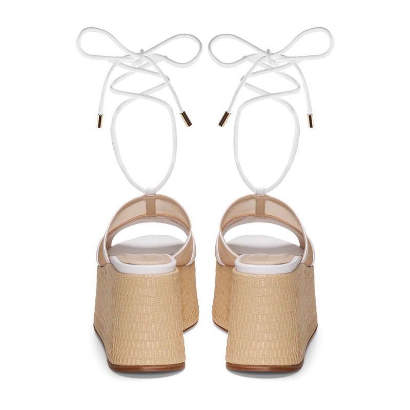 M+e' Heel Platform Sandals With Woven Base In Neutral