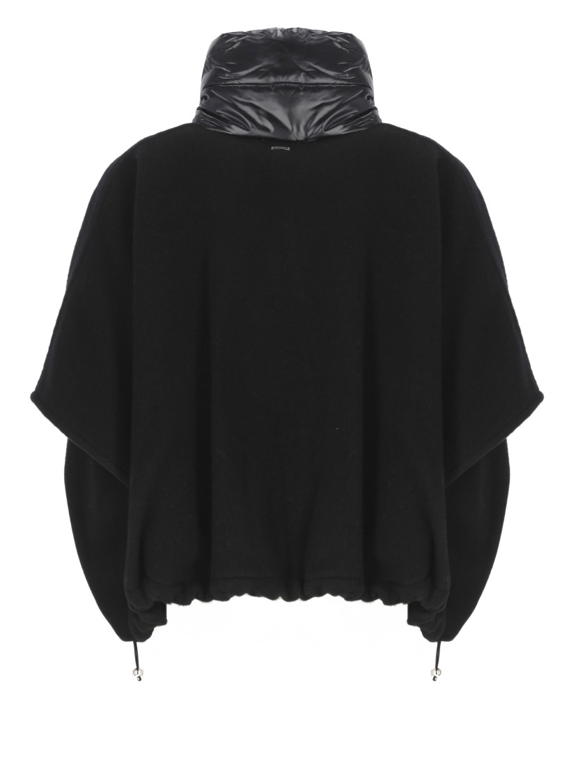Herno Resort Poncho In Wool And Cashemre With Ultralight Nylon Details In Black