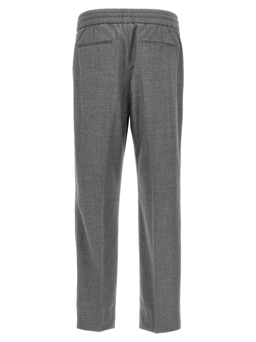 Brioni Elastic Waistband Trousers With Side And Back Pockets In Gray